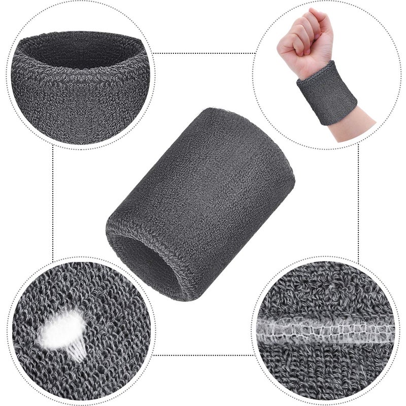 Bememo 12 Pack Wristbands Sweatband for Women Men, Neon Colored Sport Wrist Bands, Tennis Football Basketball Sweatbands, Moisture Wicking Arm Bands for Working Out(3.15 Inch,Gray) - Image 4